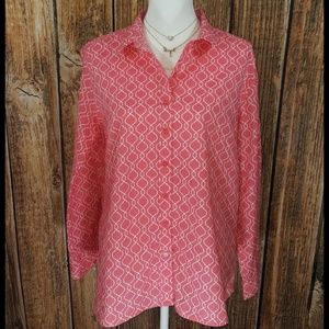 EUC Cathy Pink and White Long Sleeve Cotton Shirt
